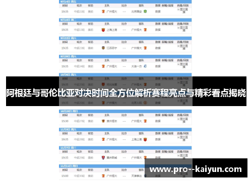 阿根廷与哥伦比亚对决时间全方位解析赛程亮点与精彩看点揭晓