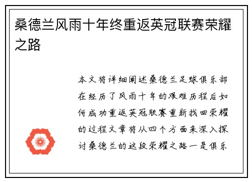 桑德兰风雨十年终重返英冠联赛荣耀之路